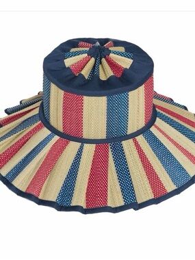 Striped Wide Brim Sun Hat - Red, Blue, Cream